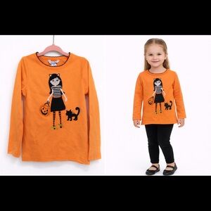 Hartstrings Halloween Girl Shirt Cat Pumpkin Orange 4T